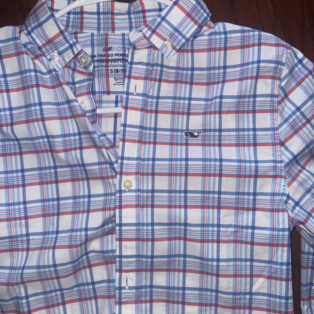 Vineyard Vines Boys White, Blue & Red Plaid Button-Down Shirt